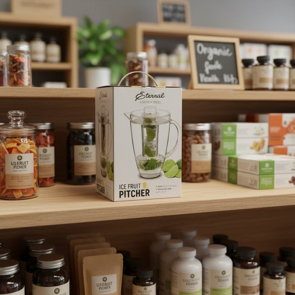 Eternal Ice Fruit Pitcher With Infuser & Lid For Healthy Drinks 10" Tall BPA-Fre